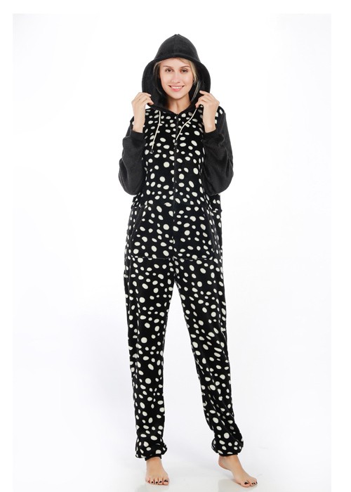 White Spotted Pajamas Womens Flannel Jumpsuit