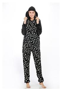 White Spotted Pajamas Womens Flannel Jumpsuit