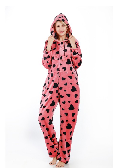 Love Pattern Womens Flannel Jumpsuit